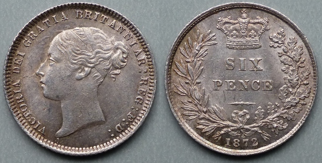 1872 sixpence die no. 74